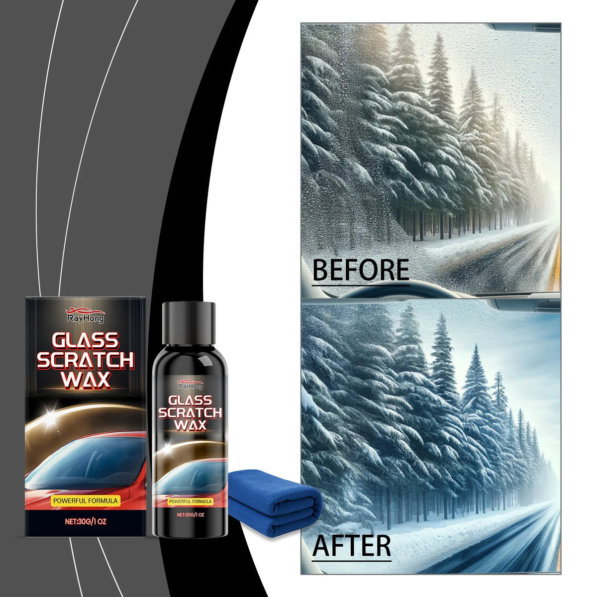 Glass Scratch Repair Paste with Towel Car Window & Bathroom Shower Glass Polishing Ca lifestyle view