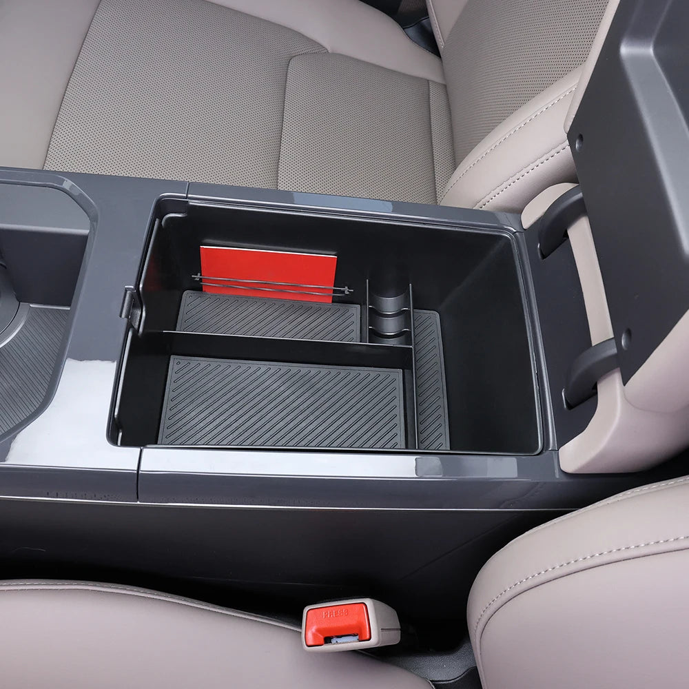 Car Black Central Storage Box Console Armrest Organizer Holder ABS for KIA EV5 2024-2025 detail view