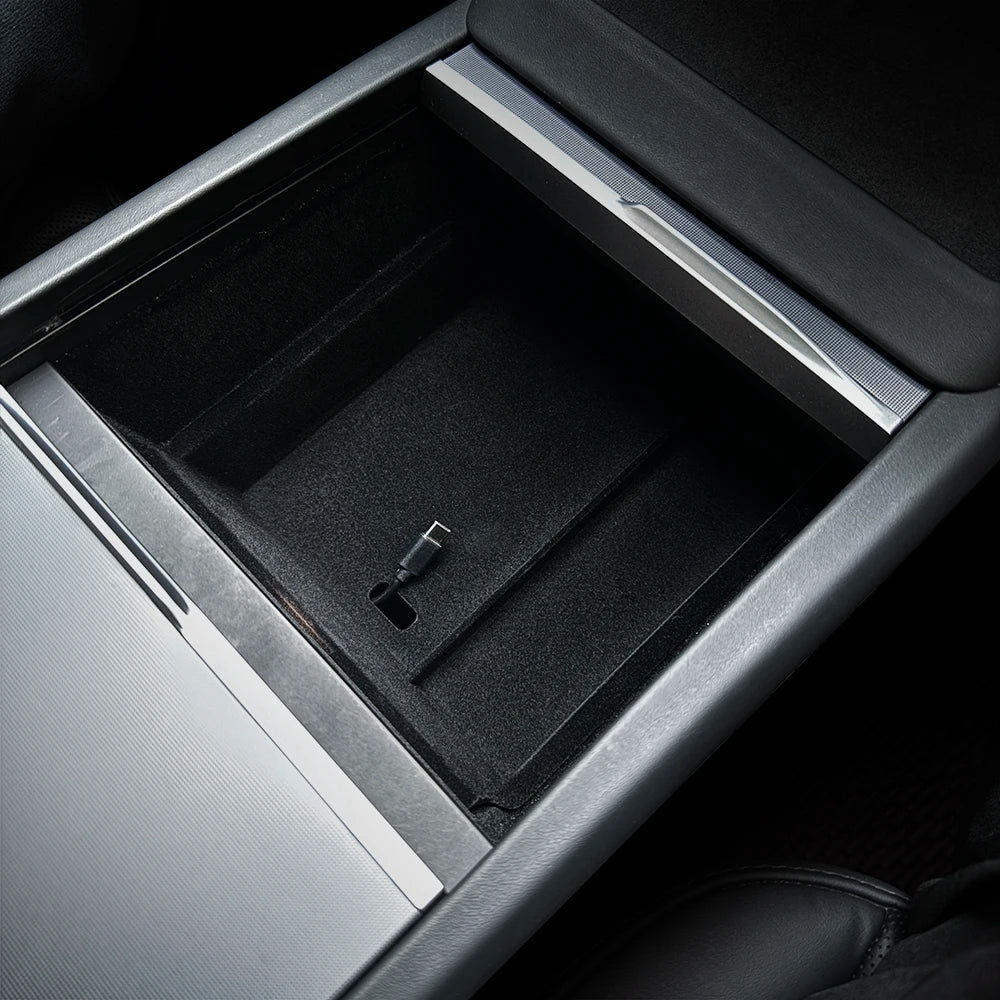 TESY for Tesla Model YL Y Juniper Launch Model 3 Highland Console Armrest Storage Box Organizer Flocking ABS with Silicone Pad