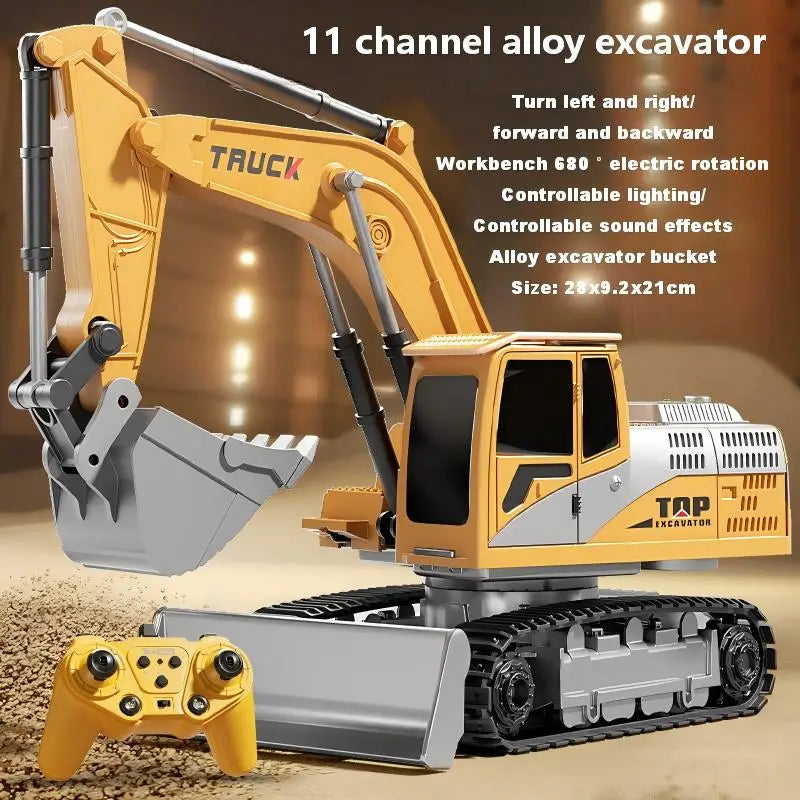 Alloy Remote Control Excavator Toy Car with Lights Sound Effect Electric Excavator Aut close-up view