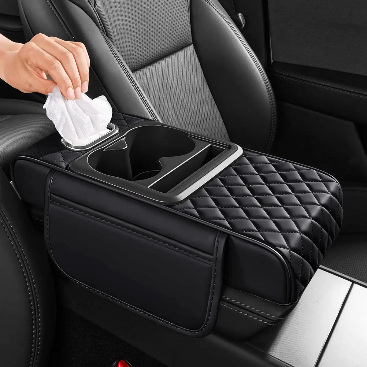 5 in 1 Car Armrest Box Height Pad Multifunctional Center Armrest Box Pad Tissue Box Storage Bag Cup Holder for Most SUV Sedans