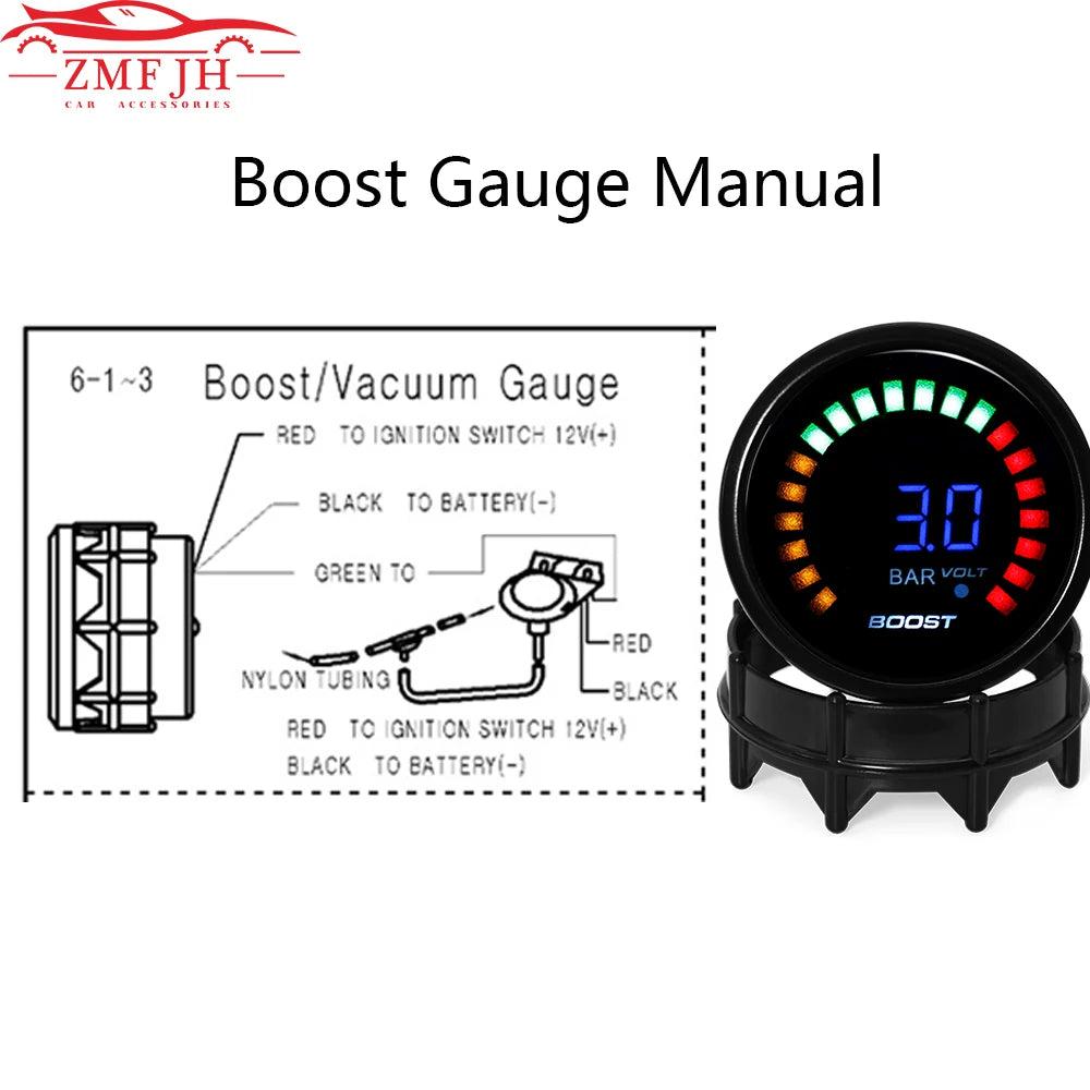 2" 52mm Turbo Boost Gauge -1~3BAR | Digital Display with Smoke Lens for 12V Petrol additional angle
