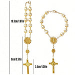 Cross pendant rosary necklace - religious style, stylish accessory for everyday decorati detail view