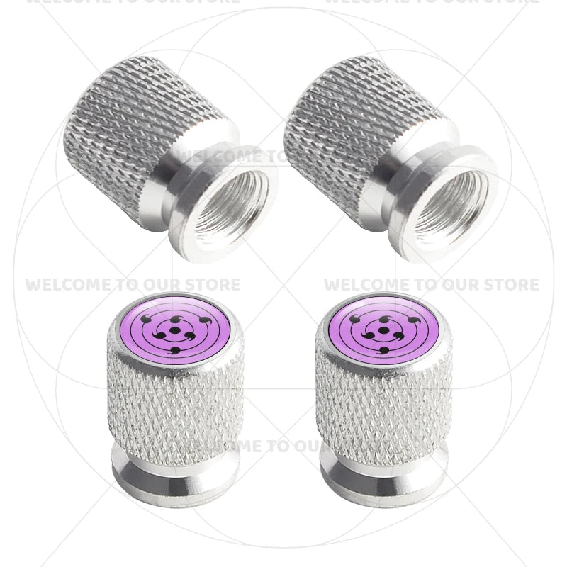 Itachi Rinnegan Sharingan Tire Valve Caps | 4pc Aluminum Anime Car Accessories additional angle