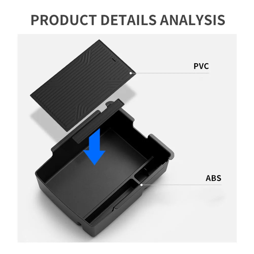 1Pc Car Armrest Storage Box For Kia K4 2025-2026 Center Console Organizer Bin Black ABS detail view