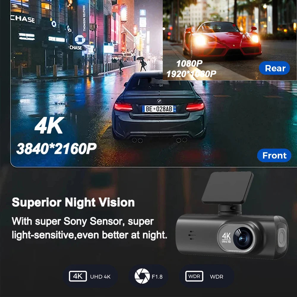 4K WiFi Dash Cam | Dual Lens, GPS, 24H Parking Monitor detail view