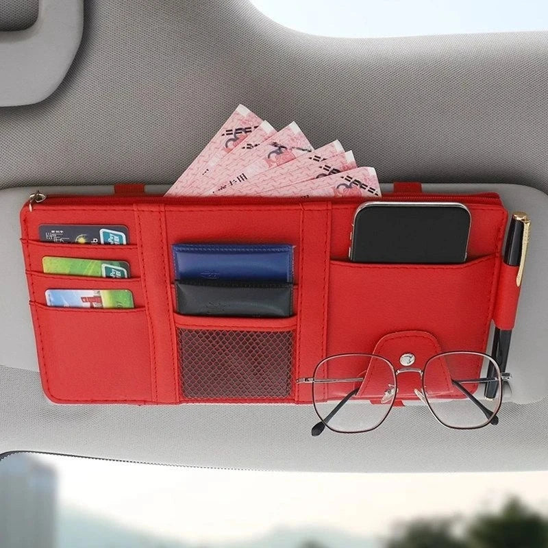 Car Sun Visor Organizer – Zippered Storage Pouch with Sunglasses Clip, Card & Ticket Hol detail view
