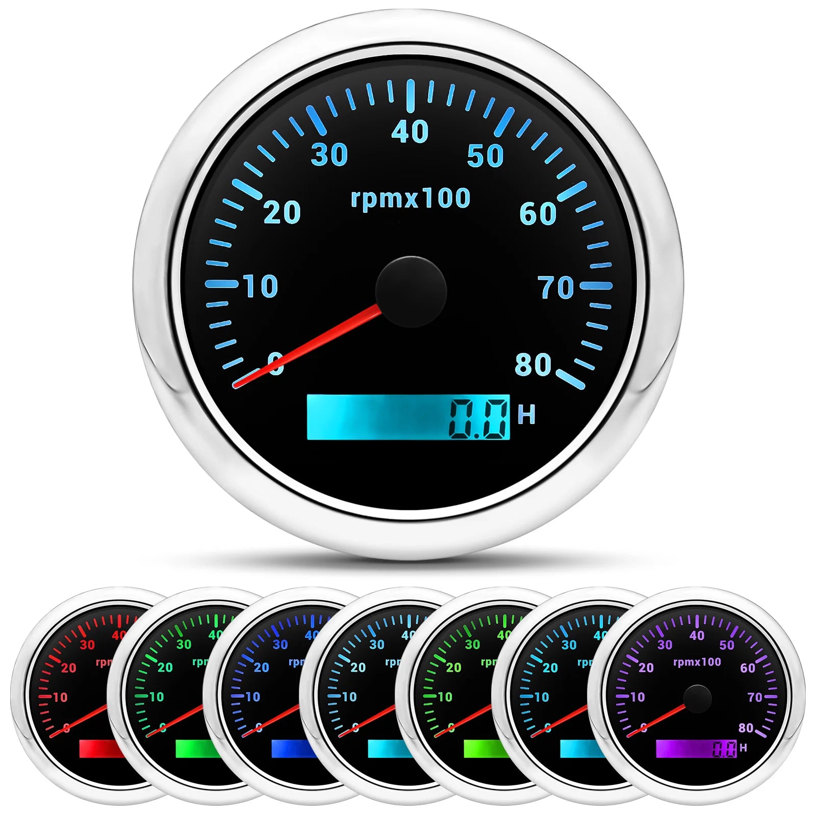 HD 85mm Tachometer with LCD Hourmeter | 7 Color Backlight Tacho Gauge for Marine Bo additional angle
