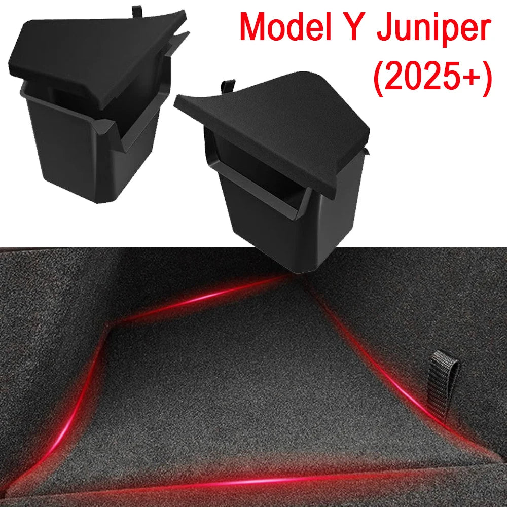TESMAYX Car Trunk Side Storage Box for Tesla Model Y Juniper 2025 | Flocking TPE Mat Cover Organizer