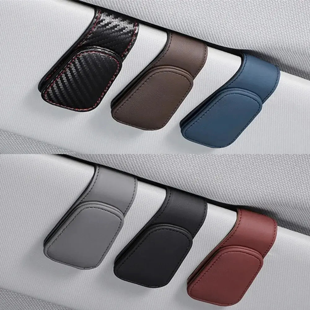 Universal Car Auto Sun Visor Eyeglass Hanger Clip Leather Glasses Holder Magnetic Multi-Function Aut