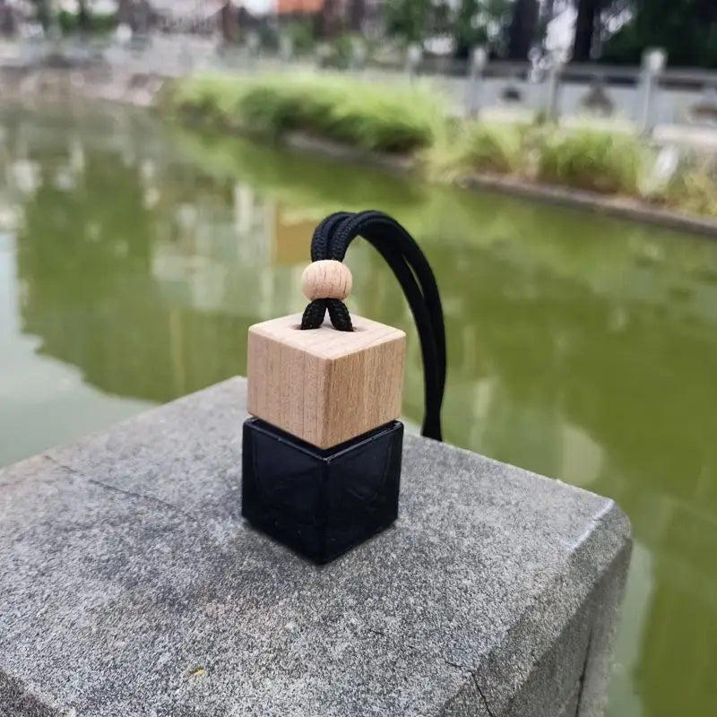 Square Glass Car Perfume Bottle Pendant | Empty Essential Oil Diffuser close-up view
