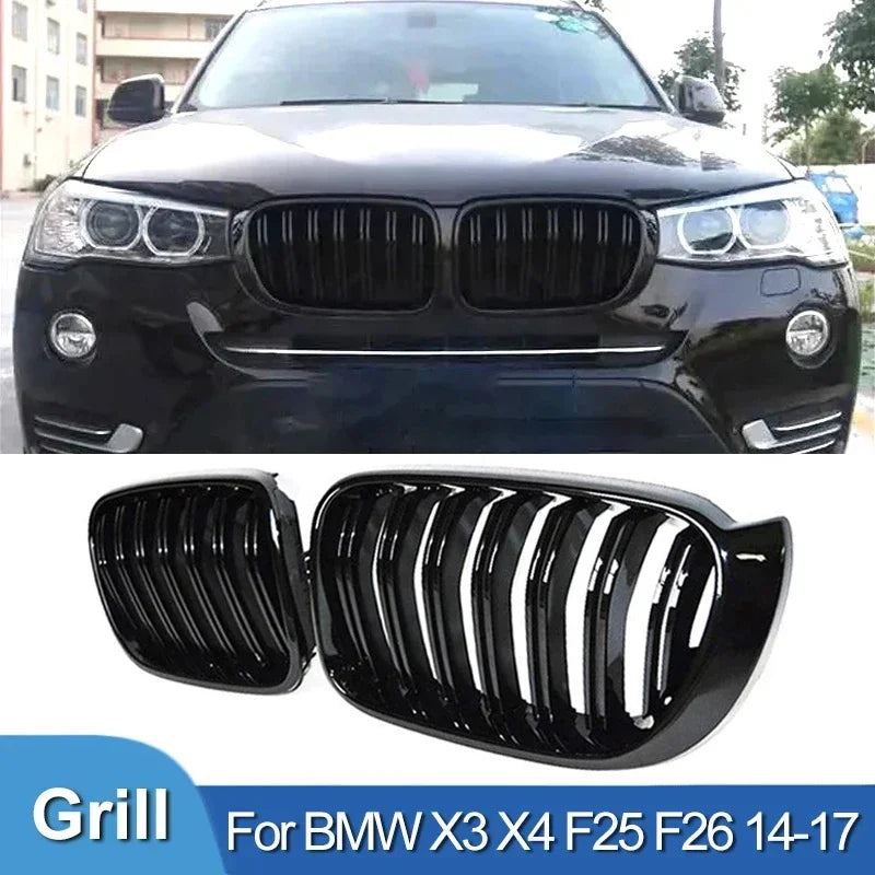 Front Kidney Double Line Grille Grill Replacement | Racing Grills for BMW X3 X4 F25 F26 2014-2017
