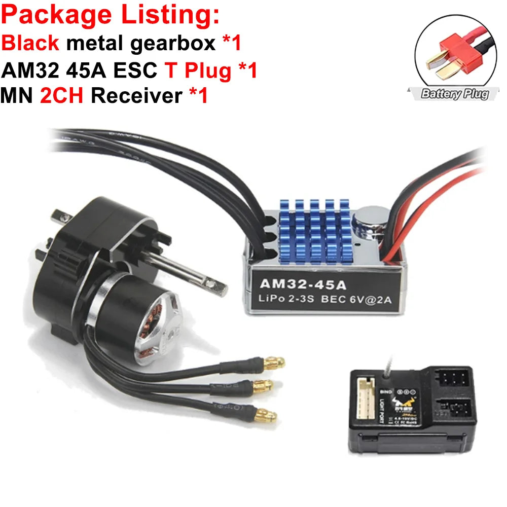 Full Metal Gearbox 2322 2600KV Brushless Motor AM32 45A ESC Adjuster 21g Servo for 1/12 RC Car Crawler MN82 MN78 MN168 MN99 MN98