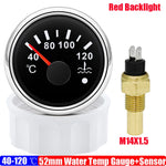 52mm Water Temperature Gauge with Flash Alarm | 40-120℃ Red LED Water Temp Meter for alternate view