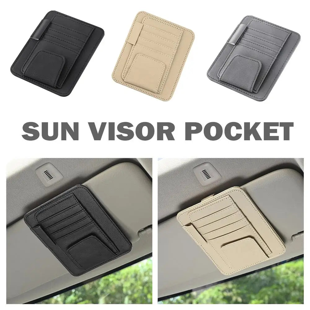 Leather Car Sun Visor Organizer Multi-Pocket Sunglasses Card Holder