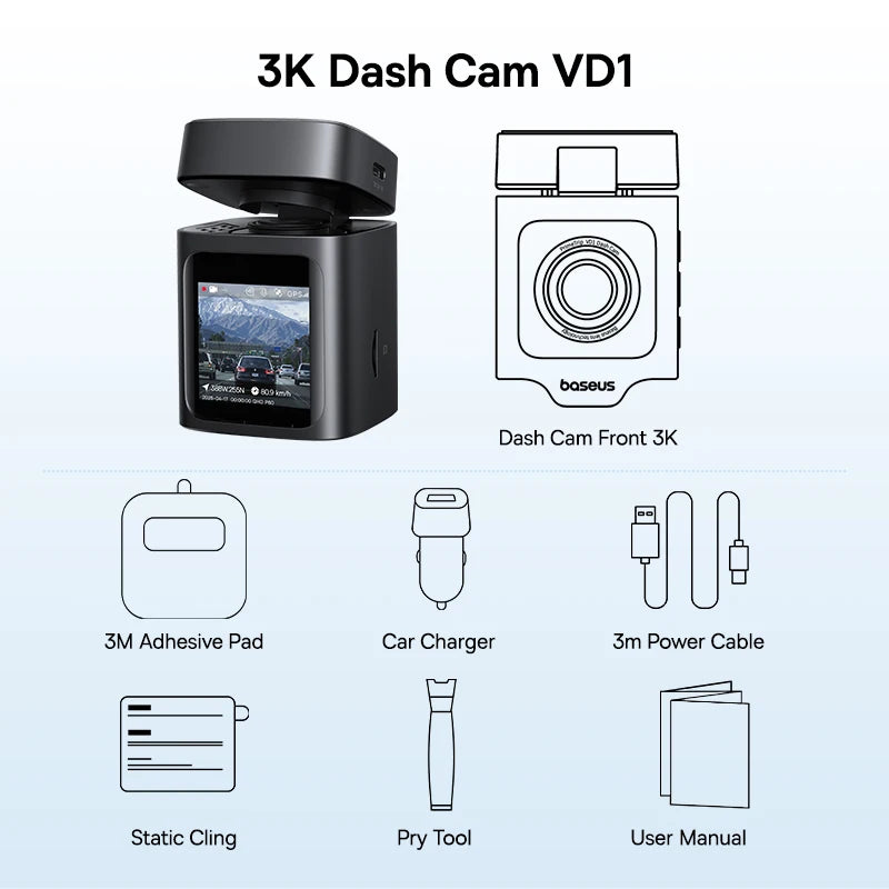 Baseus 3K Dash Cam VD1 Front and Rear Cam HD Built-in GPS Galileo Supercapacitor Car lifestyle view
