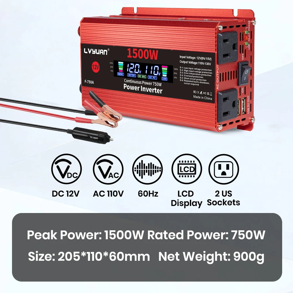 1500W/2000W/2600W DC12V to AC110V Portable Car Power Inverter Charger Converter Adapter US Socket Auto Accessories