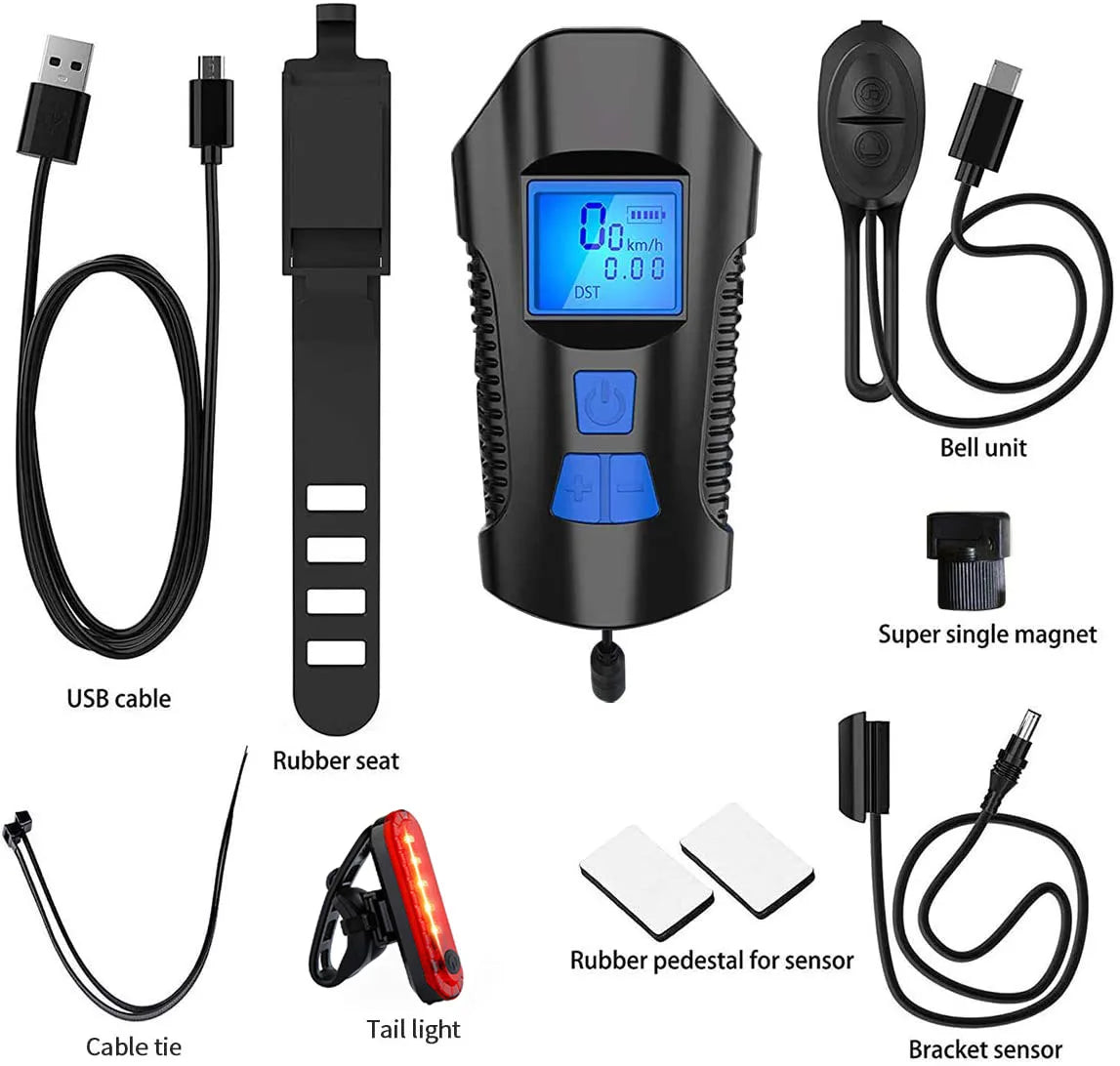 Bike Light Set,Bicycle Headlight with Horn and Speedometer Odometer,USB Rechargeabl additional angle