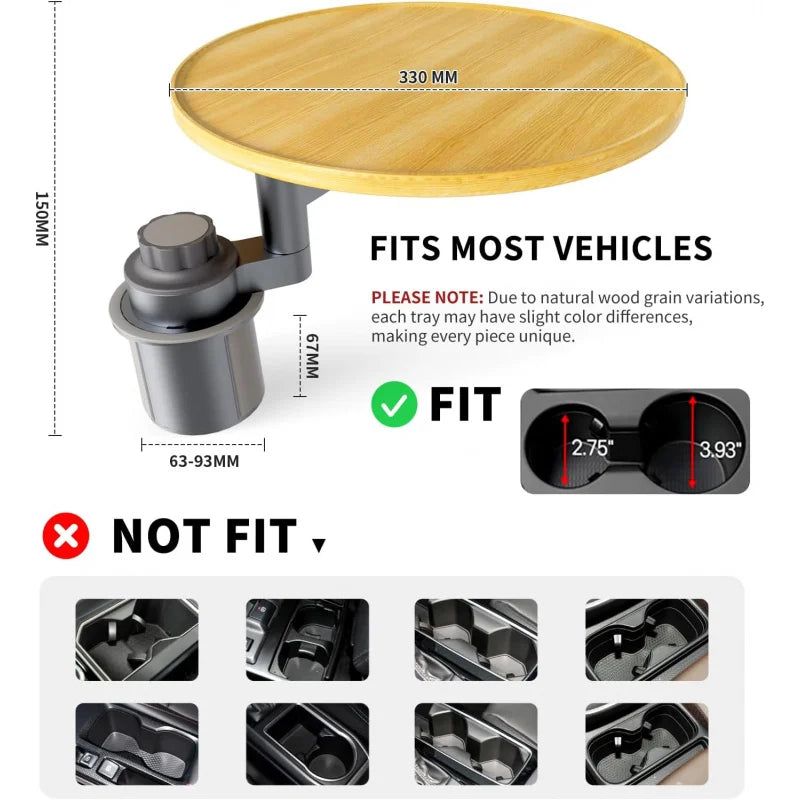 Steering wheel tray and car table - 360° Rotating Wooden Cup Holder Table,With car tra close-up view