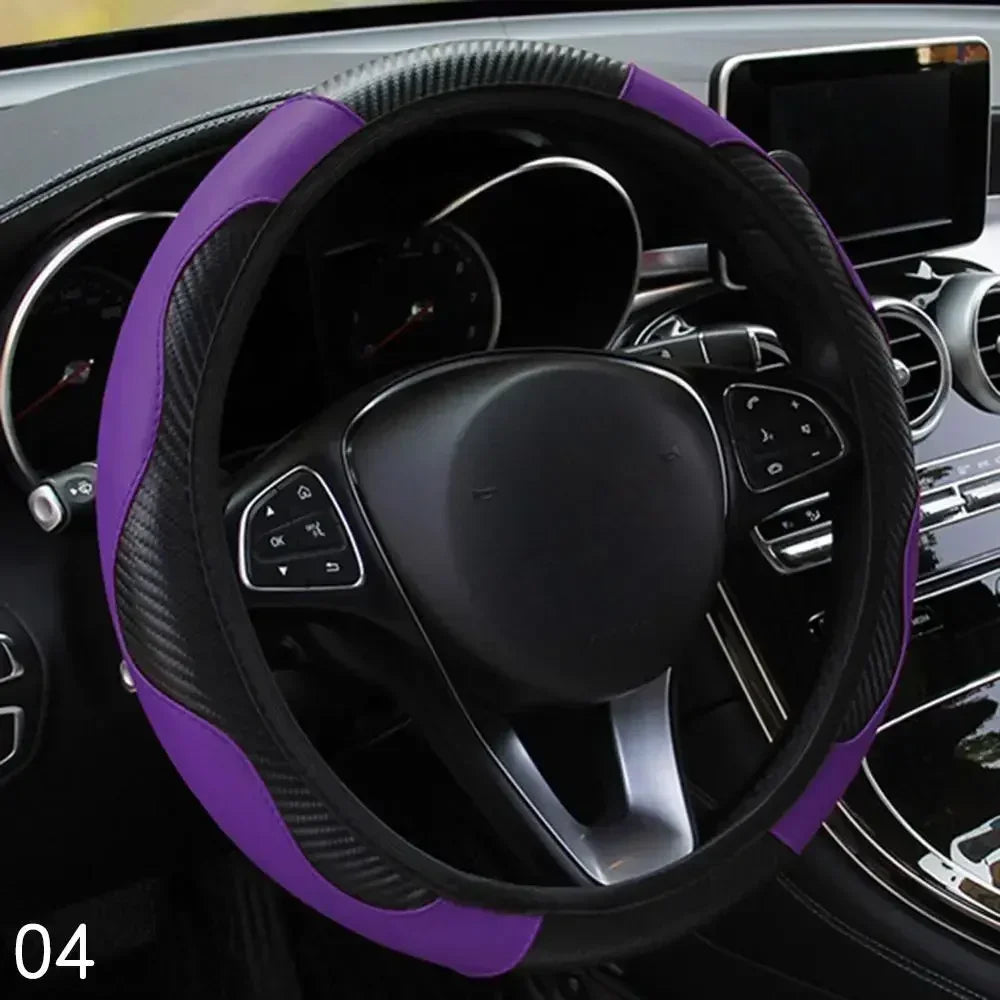 Car Steering Wheel Cover Breathable Anti Slip PU Leather Steering Covers Suitable 37-38c detail view