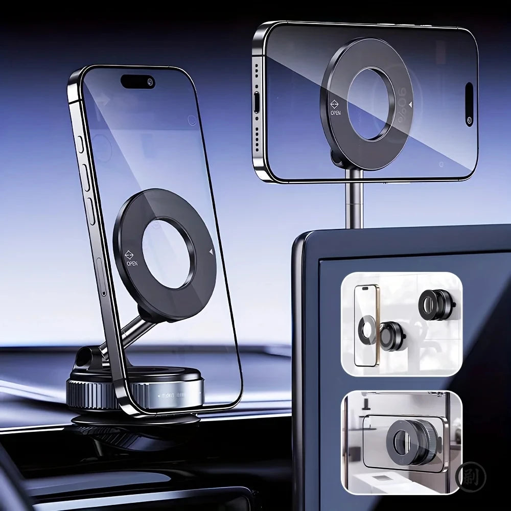Strong Magnetic Car Phone Holder Foldable Design 360° Adjustable Vacuum Mount for Car/Desk/Bathroom/