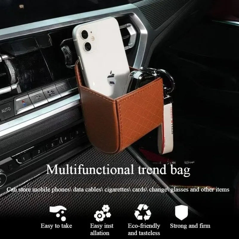 Car Leather Storage Box, Car Air Outlet Hanging Storage Bag, Dashboard, Mobile Phone Glasses Storage