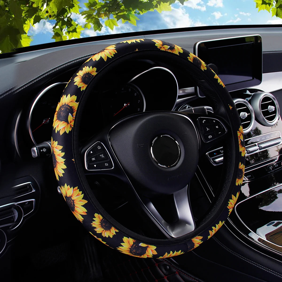 19 Diving material printed fabric car rimless steering wheel cover Christmas camouflage detail view