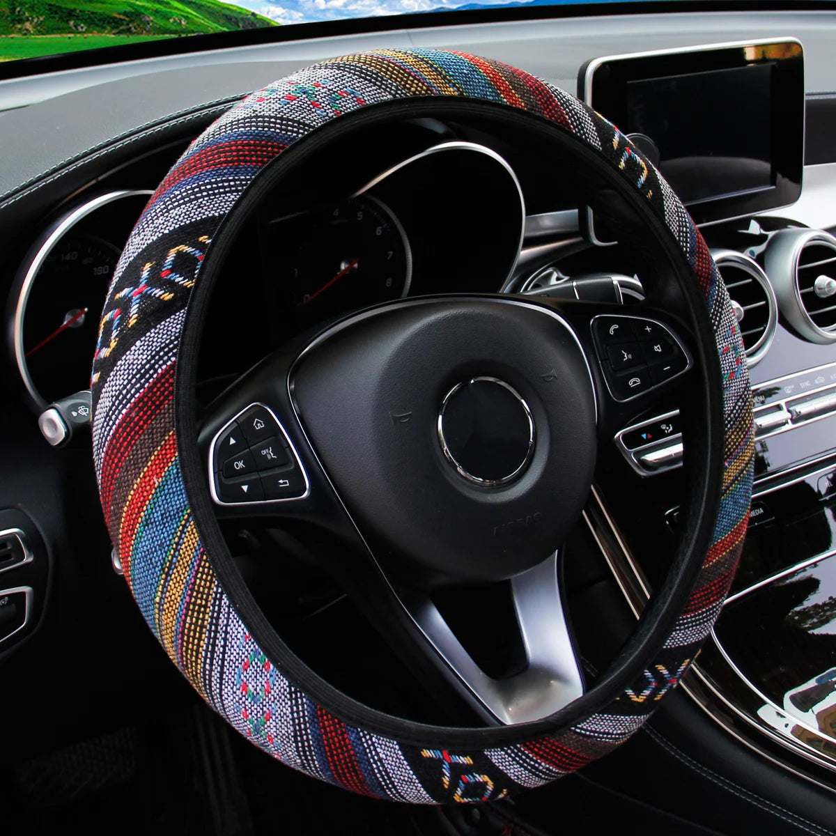 Linen Steering Wheel Cover Fits 14.5-15 Inches