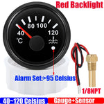 52mm Water Temperature Gauge with Flash Alarm | 40-120℃ Red LED Water Temp Meter for Car Boat 12V 24