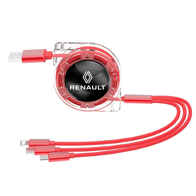 3-in-1 USB Fast Charging Cable 3A for Renault | Retractable Data Cable with 5 Gear Len close-up view