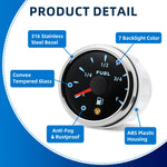 52mm Fuel Level Gauge 7 Color Backlight | 0-190ohm 240-33ohm Car Truck Boat detail view