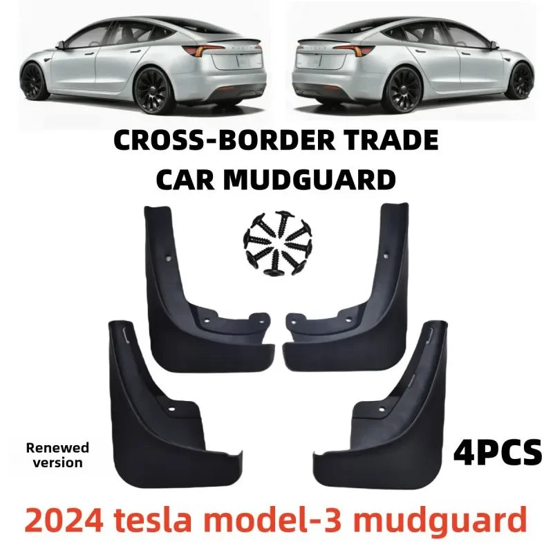 Tesla Model 3 Highland Mud Flaps (2024–2026) | Front & Rear Wheel Splash Guards, 4-Piece Set