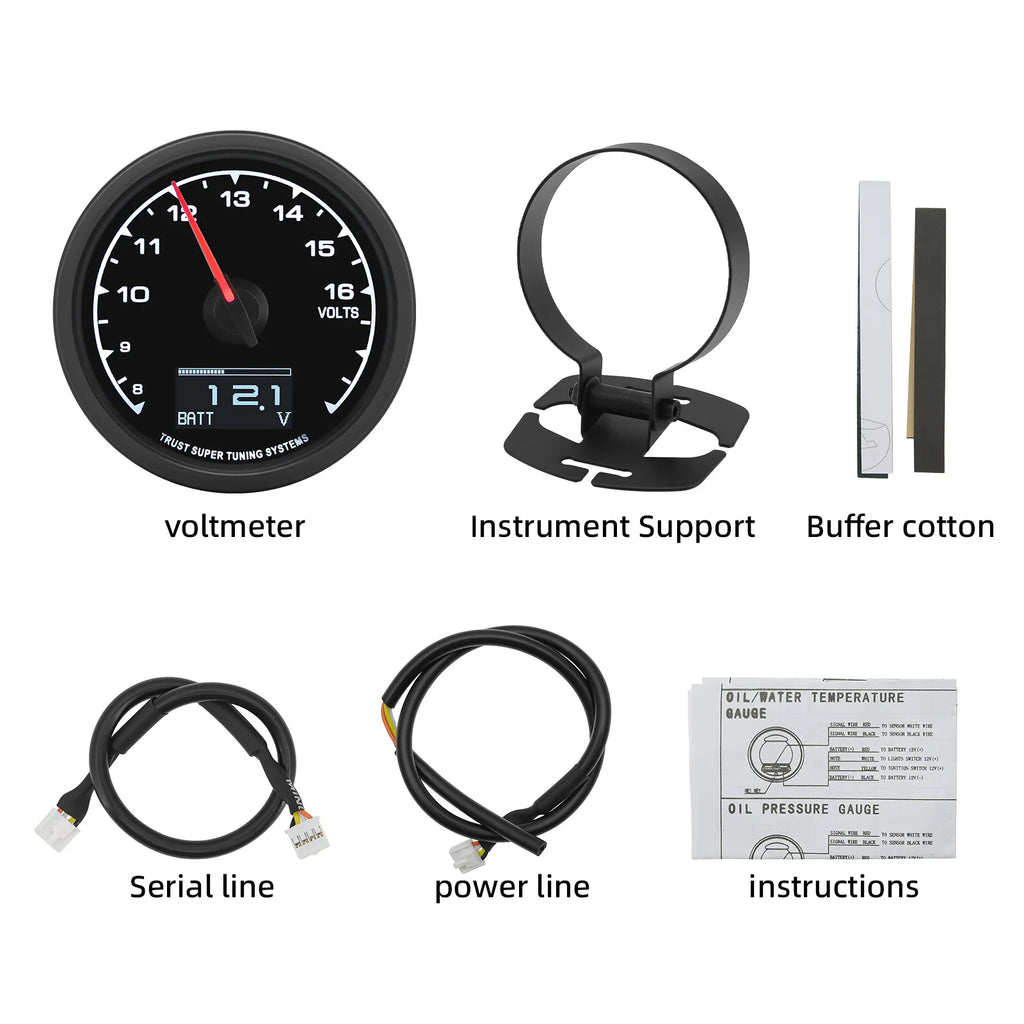 7-color Backlight Display Gauge Boost Water Temp Oil Temp Oil Pressure Voltmeter RPM Tachometer Racing Meter With Sensor Bracket