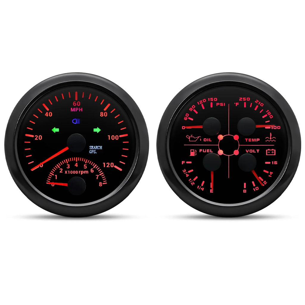 Dual Gauges Set 85MM GPS Speedometer Gauge 120kmh 200kmh & 4in 1 Fuel Level + Volt + Oil Press + Water Temp Meter For Marine Car