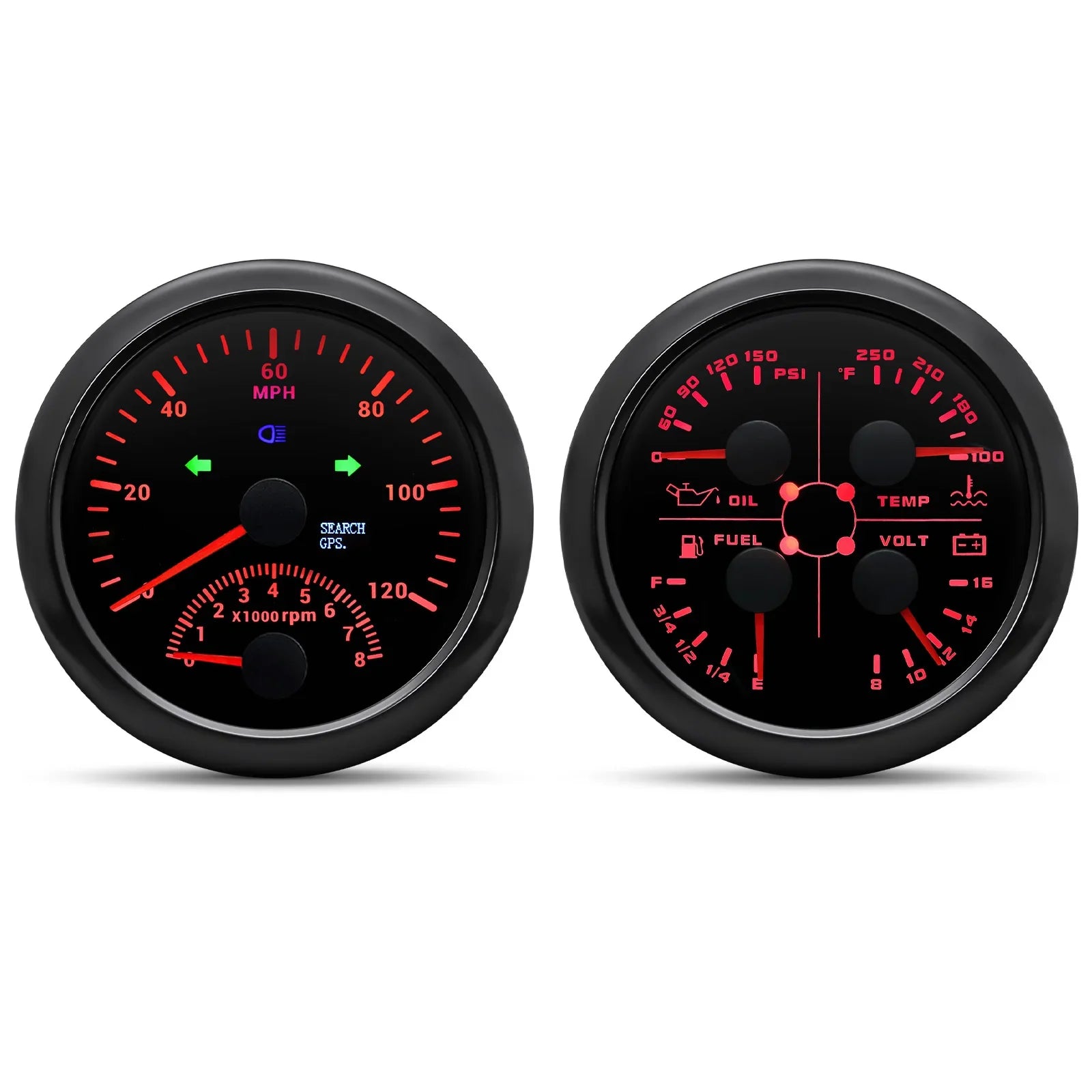 Dual Gauges Set 85MM GPS Speedometer Gauge 120kmh 200kmh & 4in 1 Fuel Level + Volt + Oil Press + Water Temp Meter For Marine Car