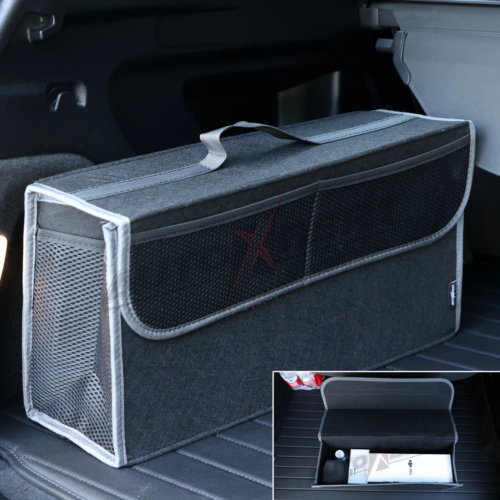Car Trunk Organizer Felt Boot Organizer Storage Bag | Universal Collapsible Cargo Box close-up view