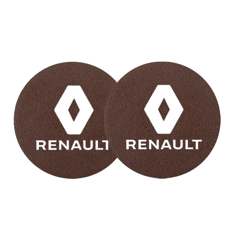 2Pcs Car Coasters Water Cup Mats Waterproof Slot Pads for Renault | PU Leather & Carb alternate view