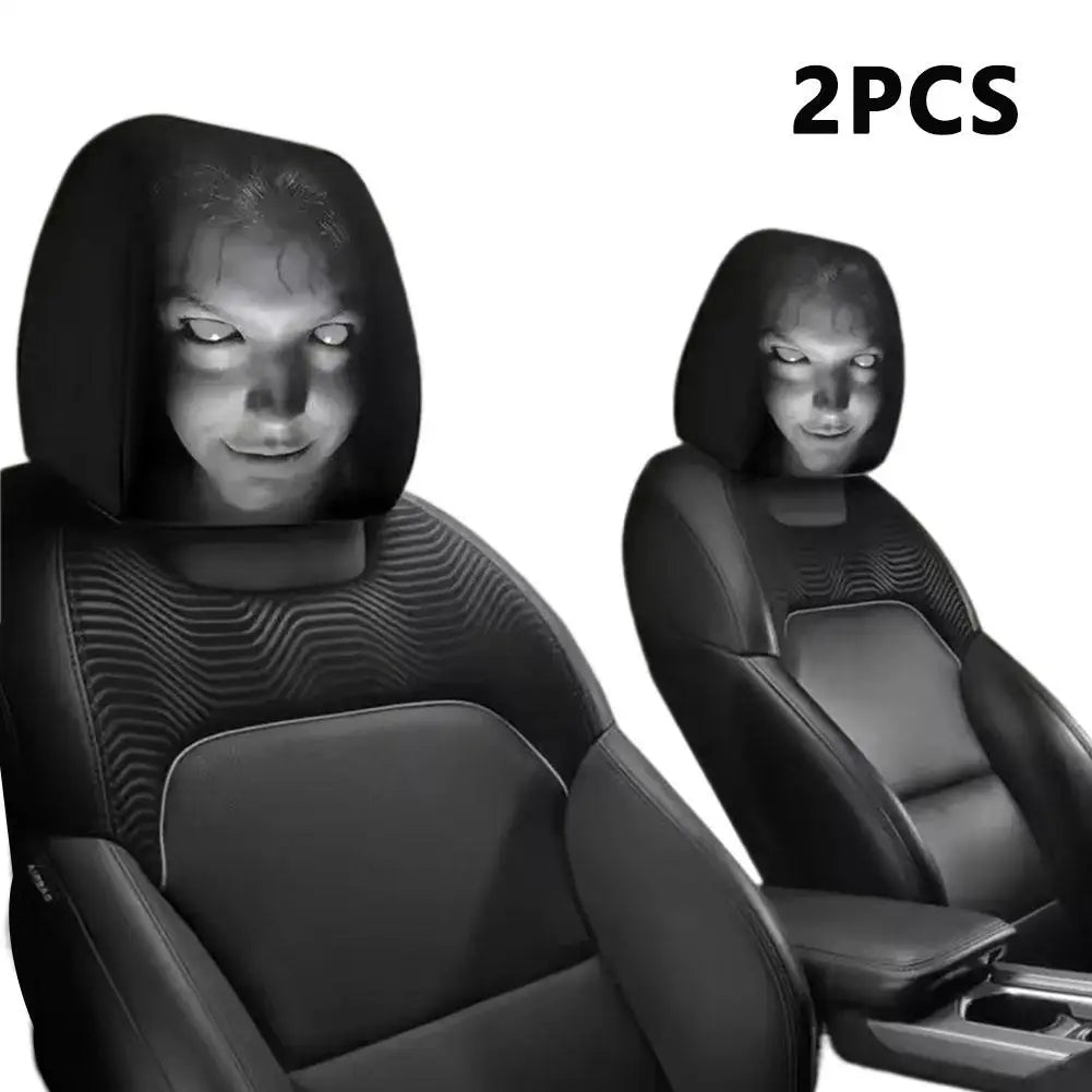 Car Headrest Covers Universal Elastic Fit Horror Theme Skull Design Funny Playful All alternate view