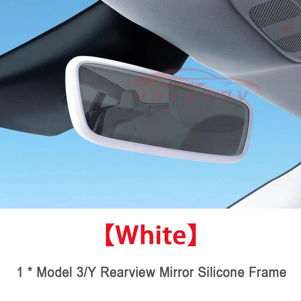 Tesla Rear View Mirror Protector Frame | Silicone Edge Cover for Model 3 Y S X close-up view