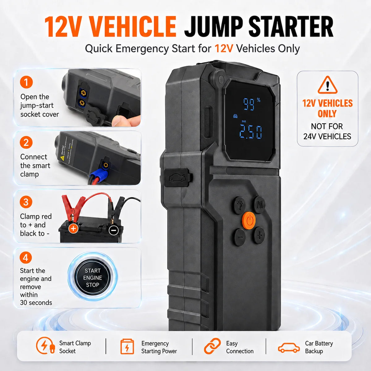 Car Jump Starter Power Bank Portable Air Pump Tire Air Compressor Car Battery Emergen lifestyle view