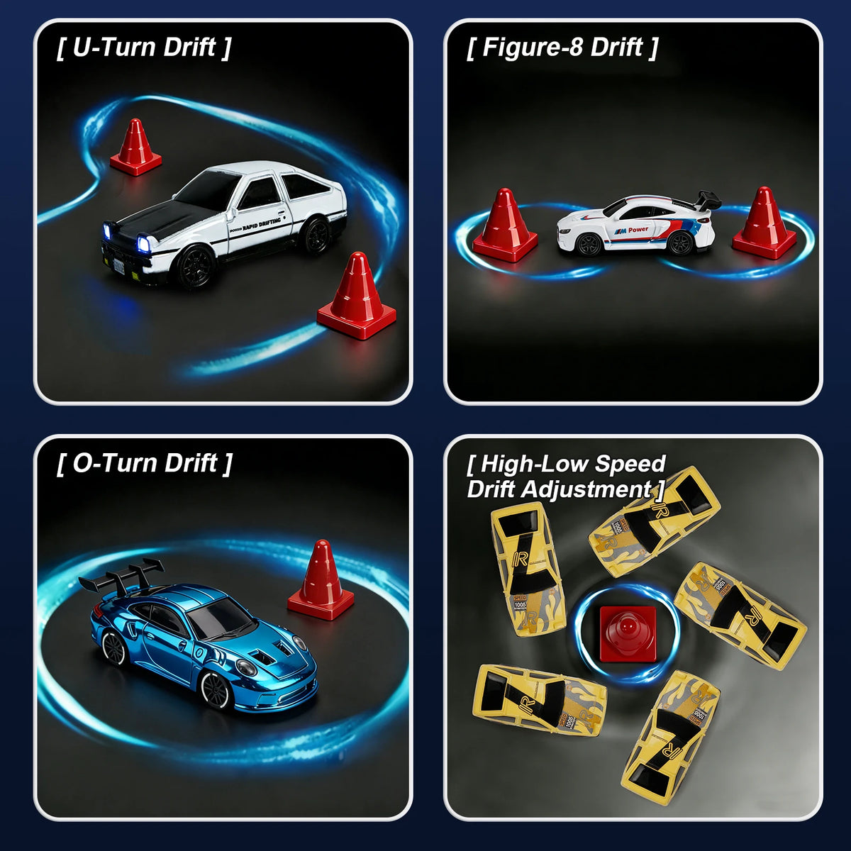 1/64 Drift RC Car with LED Lights 2.4G Remote Control close-up view