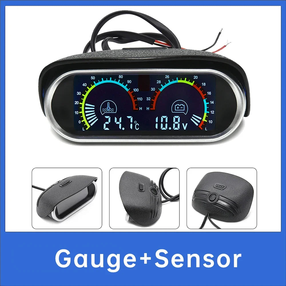 2 in 1 LCD Digital Display Voltmeter and Water Temp Gauge | Universal Car Truck Gauge wi detail view
