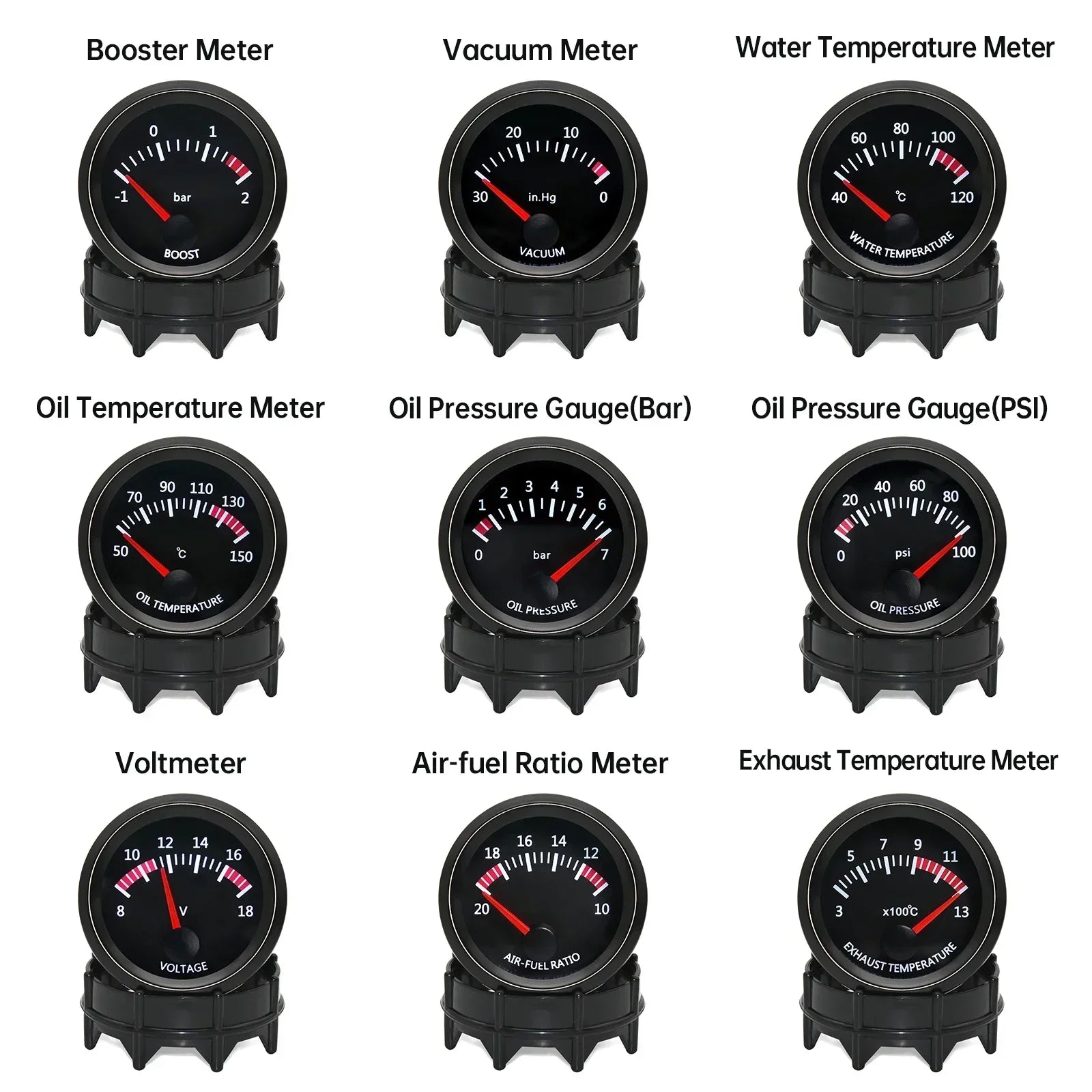 52MM Water Temp Oil Temp With Sensor Voltmeter Oil Pressure Gauge Vacuum Boost BAR Air Fuel Ratio EGT Car Gauge For 12V Car