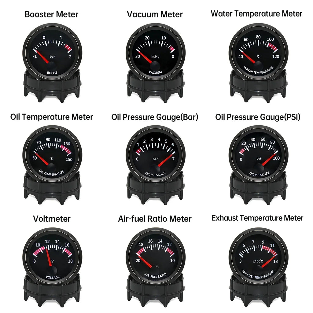 2'' 52MM 12V Car Gauge Water / Oil Temp With Temp Sensor Volt BAR PSI Oil Press With Sensor Vacuum Boost BAR Air Fuel Ratio EGT