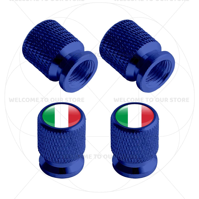 4Pcs Aluminum Motorcycle Car Tire Valve Caps with Germany France Italy Flag Emblems | Un detail view