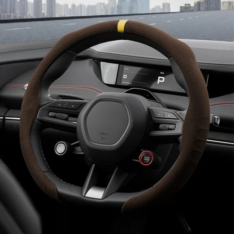 Universal Non-Slip Suede Car Steering Wheel, O/D-Type Steering Covers Wheel Booster Protect Cover for Car Anti-skid Accessories