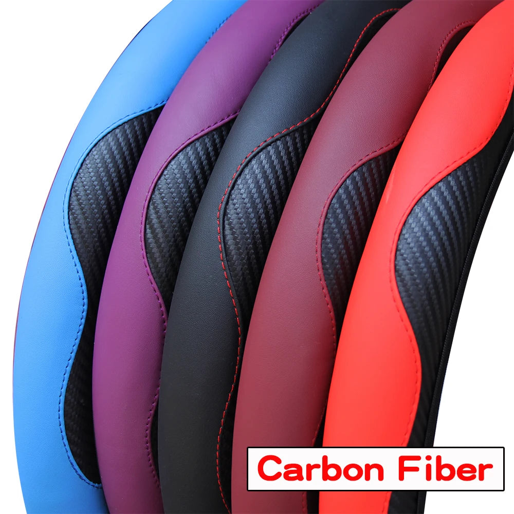PU Carbon Fiber Leather Car Steering Wheel Cover without Inner Ring Suitable for 14.5-15 detail view