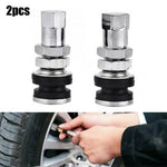 2 Pcs Silver Metal Car Tire Valve Short Stems | Tubeless Vacuum Replacement close-up view
