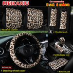 8 set fur leopard print car steering wheel cover, shoulder cover, gear shift cover, ar close-up view