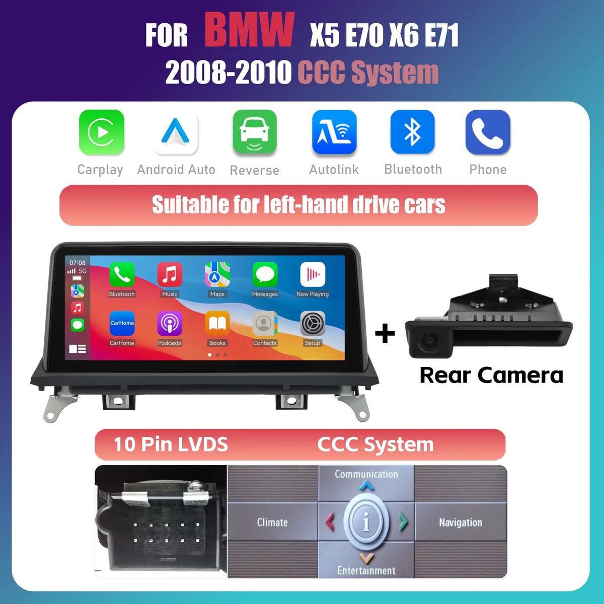 Linux Wireless Carplay Android Auto Car Radio Multimedia For BMW X5 E70 X6 E71 E72 additional angle